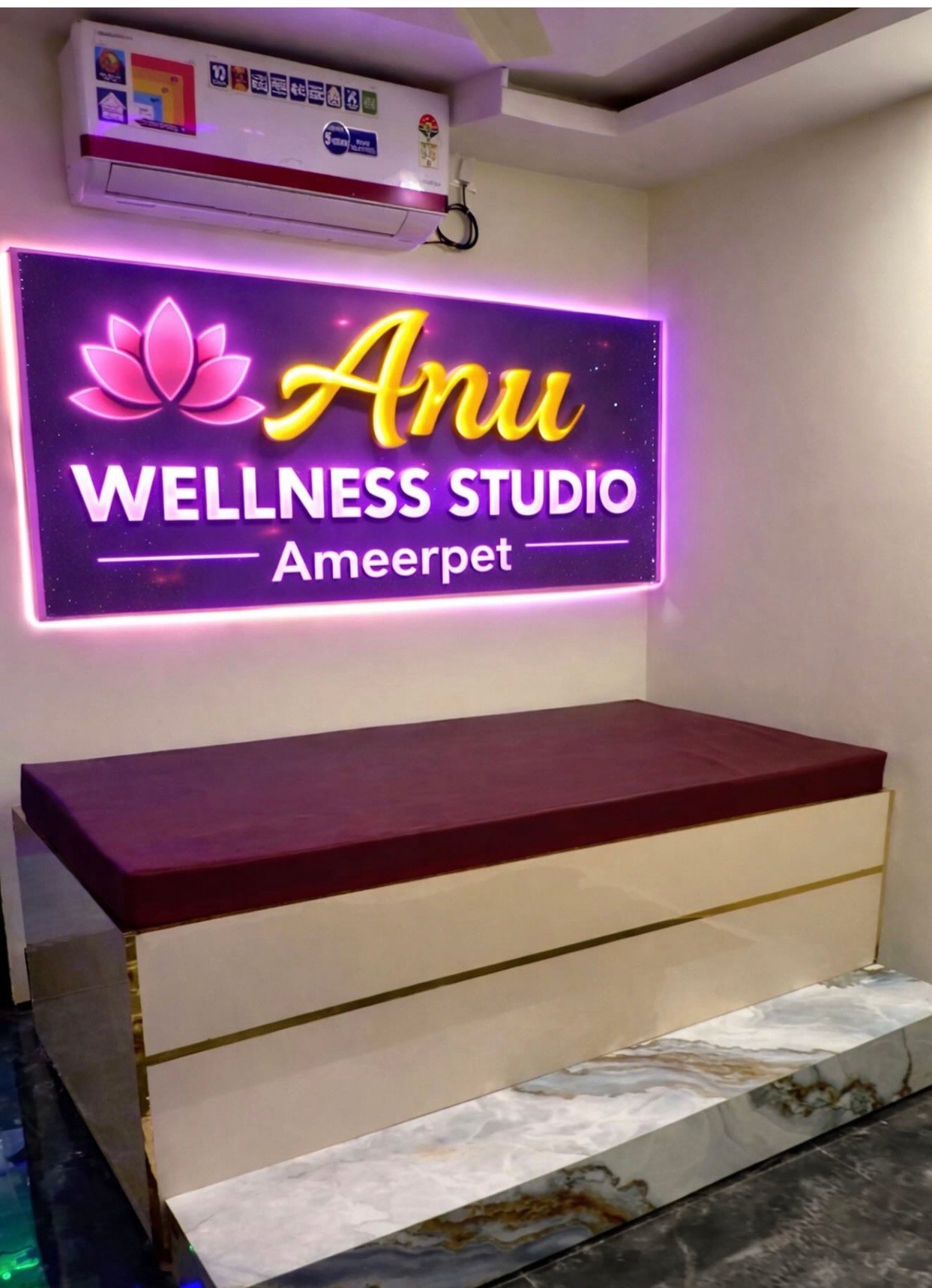 Anu Wellness Studio Ameerpet reception sign Hyderabad