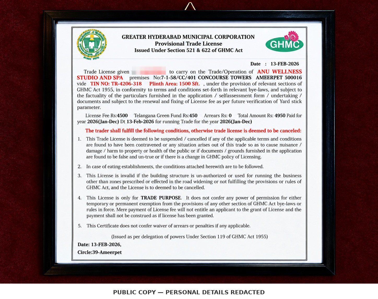 Ameerpet GHMC trade licence public copy